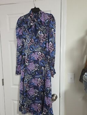 SHEIN Purple & Blue Paisley Tie-Neck Maxi Dress